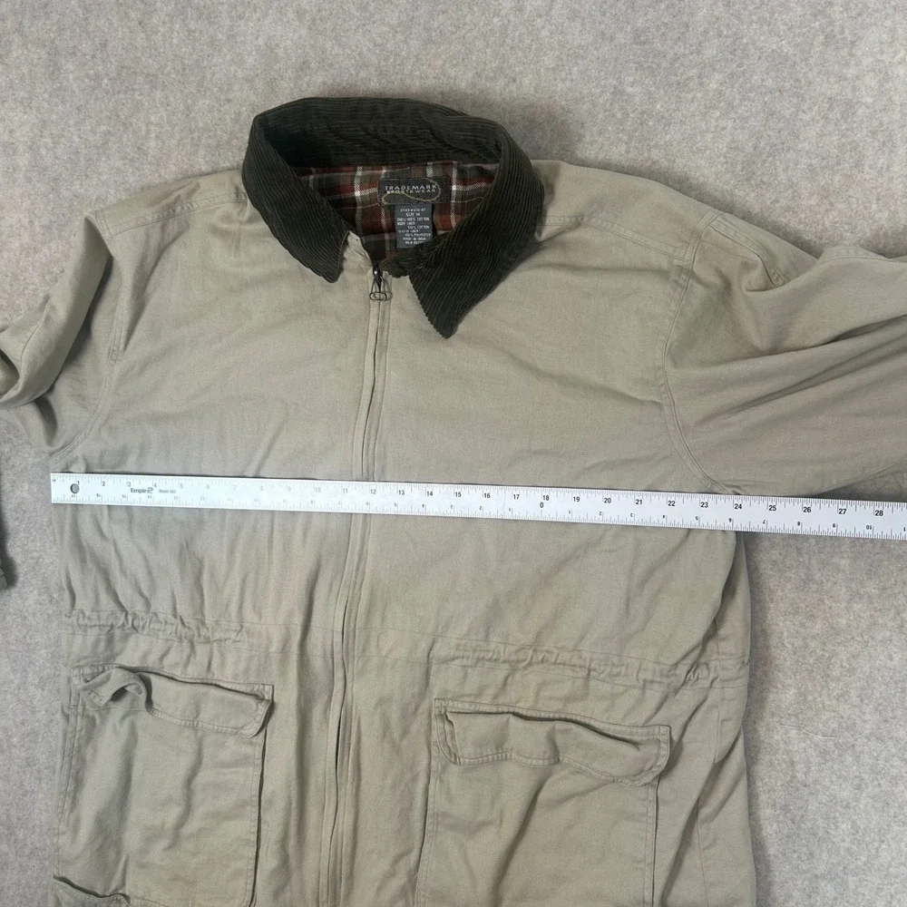 Trademark Sportswear Barn Jacket Mens Size M Tan Plaid Lined Corduroy Collar
